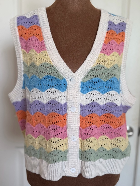 SHEIN Sweaters - SHEIN Cream V-Neck Button-Front Sweater Vest with Pastel Stripes